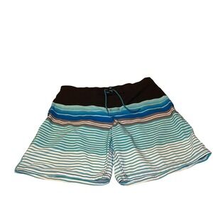 George Board Shorts Mens XL 40-42 Blue Striped Swim Trunks Excellent Drawstring